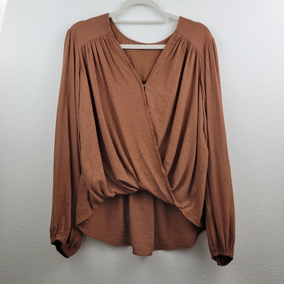 Free People Brown Long Sleeve Textured Top - Picture 2 of 12